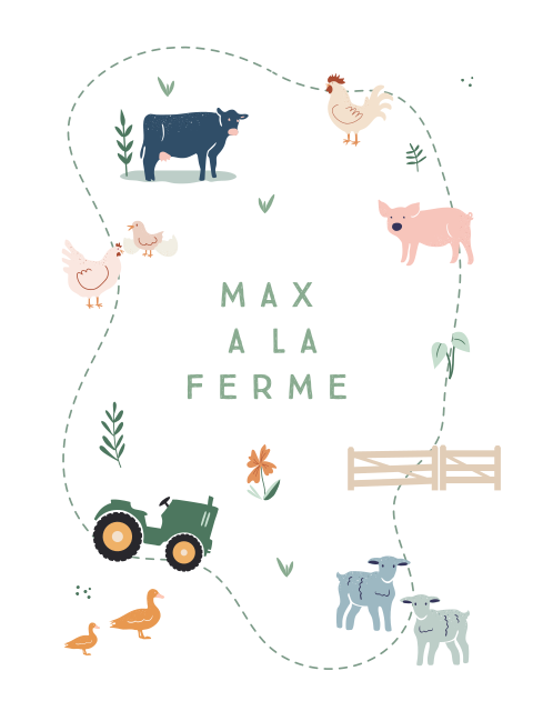 Affiche pour chambre d'enfant avec animaux de la ferme - garçons