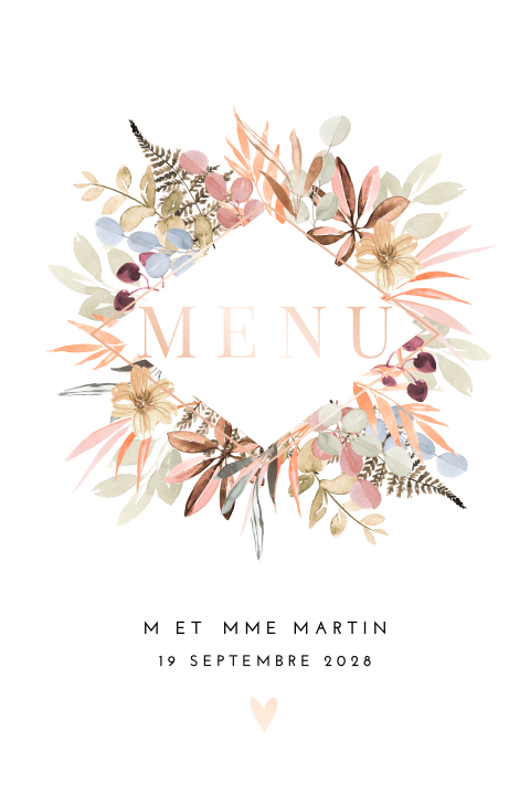 Menu coloré élégant avec des feuilles automnales