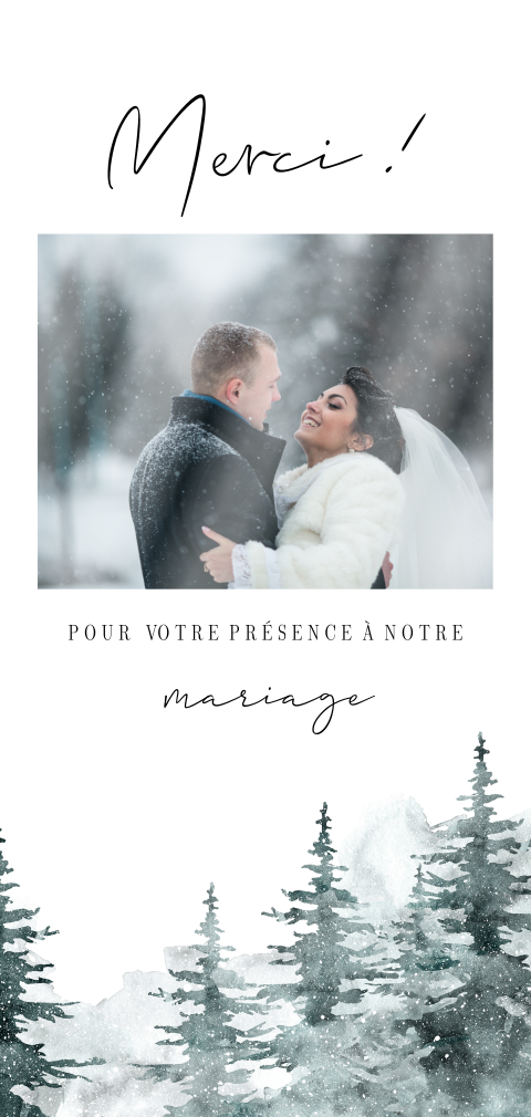 Carte de remerciement hivernale avec photo et sapin en aquarelle