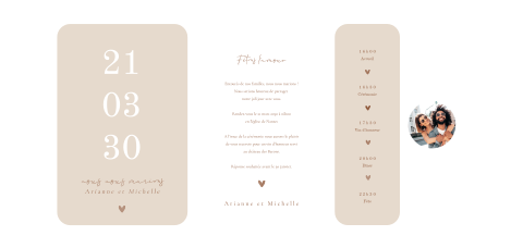Faire-part de mariage pochette élégant en beige avec détails marron
