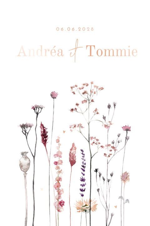Faire-part de mariage avec des fleurs de bohème en aquarelle