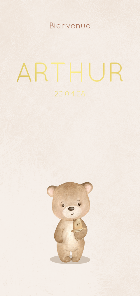 Faire-part de naissance mignon avec petit ours et doudou