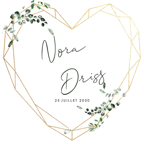 Faire-part de mariage en cœur avec eucalyptus et lignes géométriques