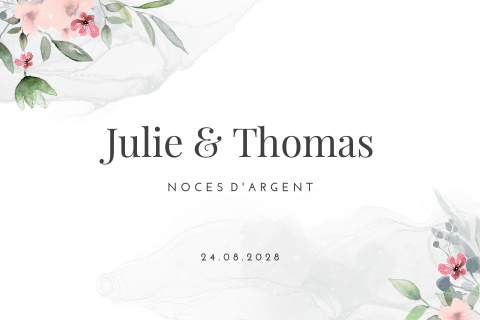 Invitation noces d'argent avec fleurs à l'aquarelle