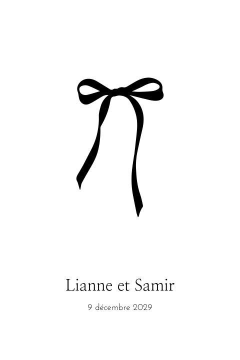 Faire-part mariage format simple avec noeud noir