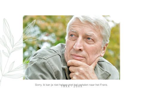 Carte de remerciement de condoléances avec une branche verte et une photo
