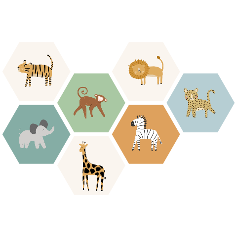 Décoration murale hexagonale avec des animaux de la jungle