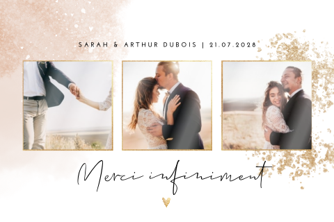 Carte de remerciement avec photos avec fond aquarelle rose