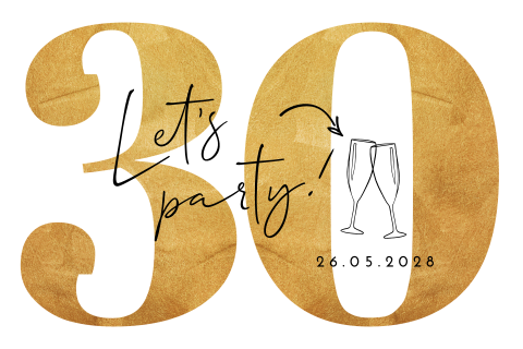Carte d'invitation sous forme de 30 avec des verres à champagne