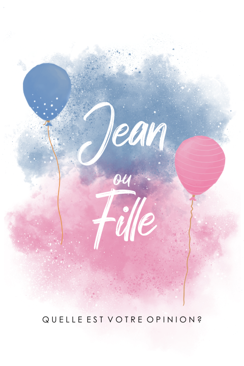 Carte d'invitation joyeuse pour révéler le genre avec aquarelle rose et bleue