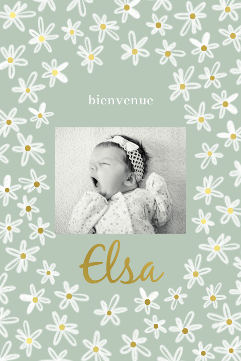 Faire-part de naissance avec marguerites et dorure