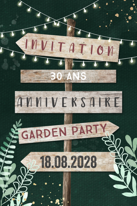 Carte d'invitation jolie à un garden party avec des feuillages