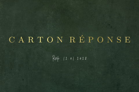 Carton réponse avec un fond vert foncé et des dorures