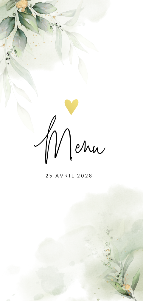 Menu avec des feuilles et des détails dorés