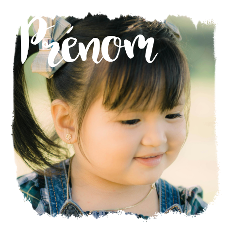 Faire-part de baptême avec belle photo dans un cadre aquarelle blanc