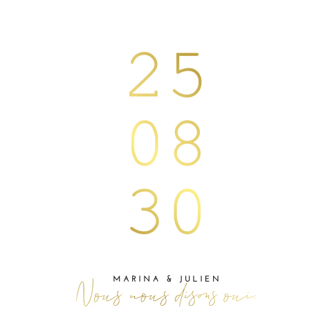 Faire-part de mariage avec la date du mariage en dorure