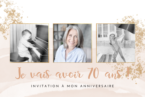 Carte d'invitation élégante pour les 70 ans avec trois photos