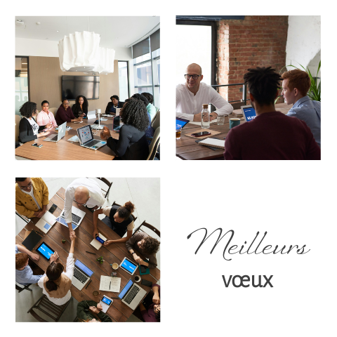 Carte de vœux d'entreprise avec trois photos en format carré