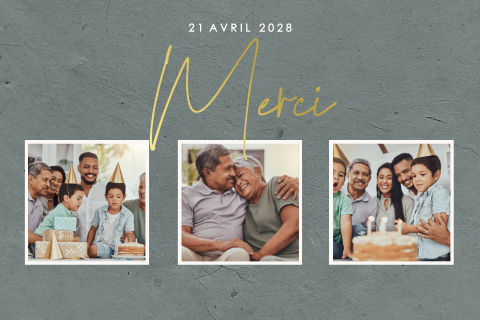 Carte de remerciement anniversaire avec photos et dorure