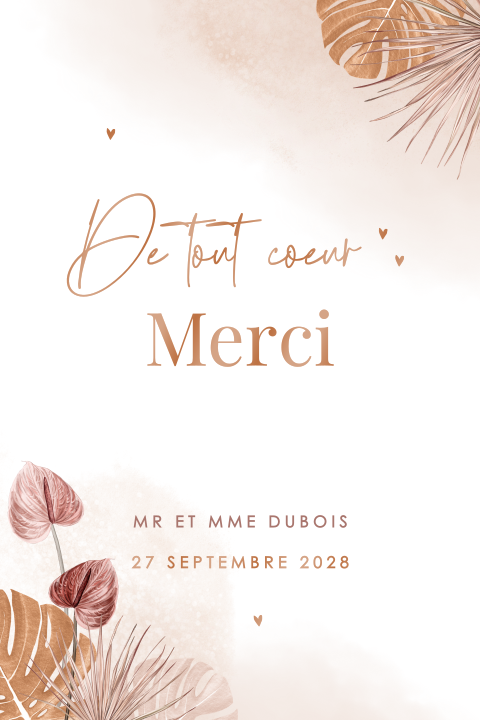 Carte de remerciement en format portrait avec détails en vernis