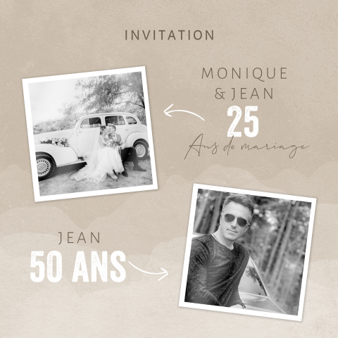Carte d'invitation pour une double fête avec polaroid