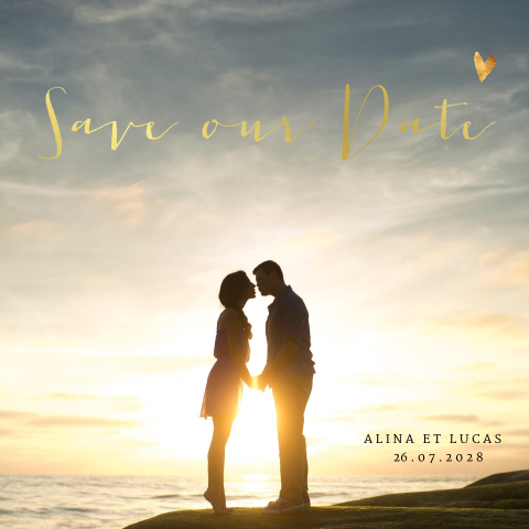 Save the date romantique avec des dorures et des fleurs délicates