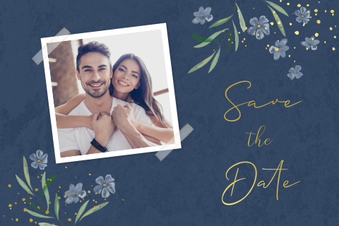 Save the date avec une photo et des fleurs