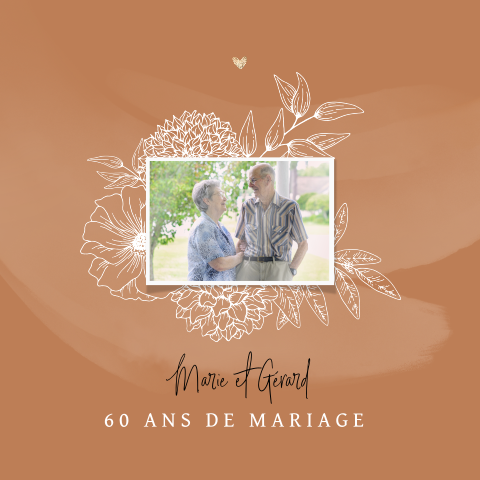 Invitation noces de diamant fond marron clair avec esquisses de fleurs