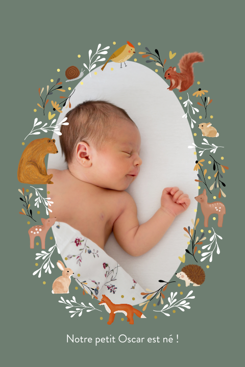 Faire-part de naissance avec animaux de la forêt