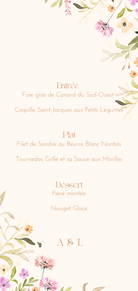 Carte de menu florale