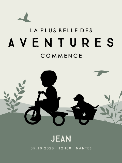 Affiche de chambre d'enfant avec silhouette sur tricycle