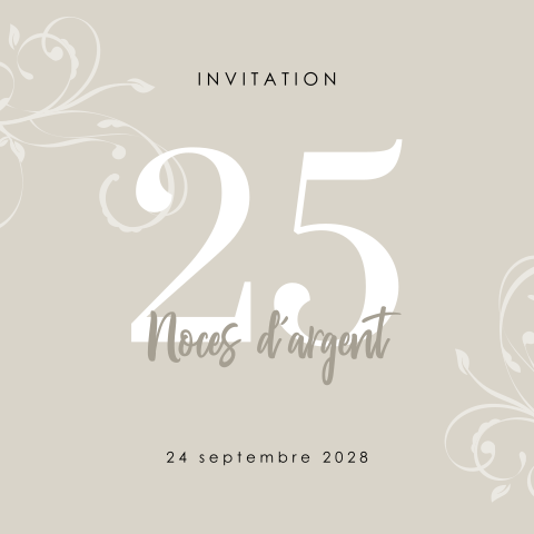 Invitation classique noces d'argent avec photo et esquisses de fleurs