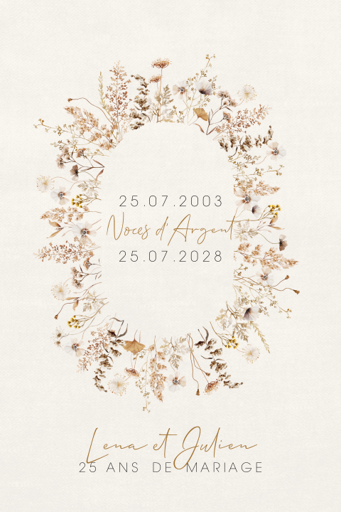 Invitation anniversaire mariage avec fleurs des champs