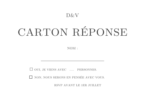 Carton réponse élégant avec typographie classique