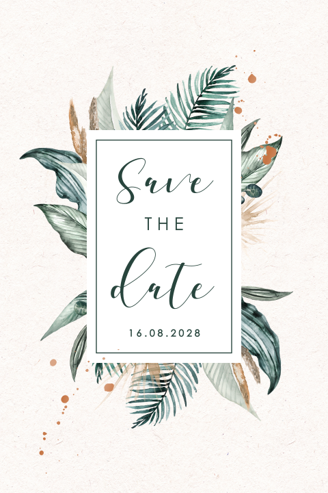 Save the date avec de longues feuilles fines