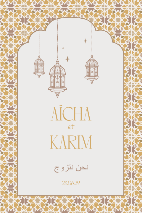 Faire-part de mariage avec design moyen-oriental et des lanternes