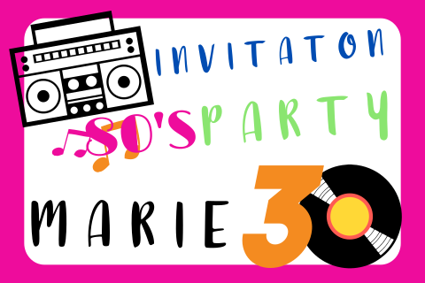 Carte d'invitation pour le 30e anniversaire sur le thème des années 80