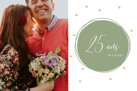Invitation pour noces d'argent avec cœurs et fond vert