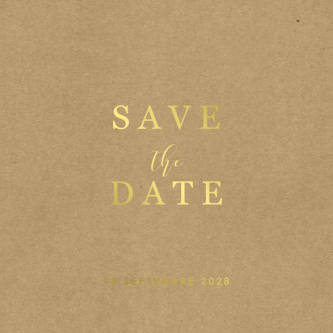 Save the date carrée avec un aspect kraft et des dorures