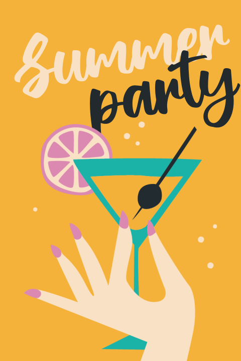 Carte d'invitation colorée pour une fête d'été avec verre à cocktail