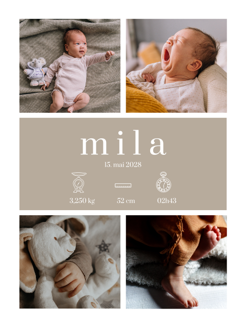 Affiche de naissance avec collage de photos