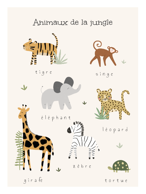 Affiche Chambre d'enfant avec animaux de la jungle