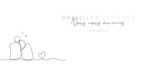 Faire-part de mariage avec l'image d'un couple amoureux et dorures