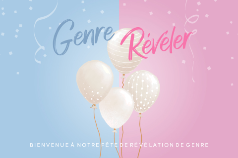 Supermoderne carte d'invitation de révélation de genre avec des ballons