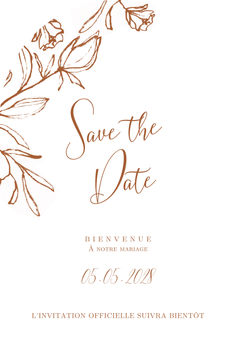 Save the date en arc de cercle avec des fleurs brunes