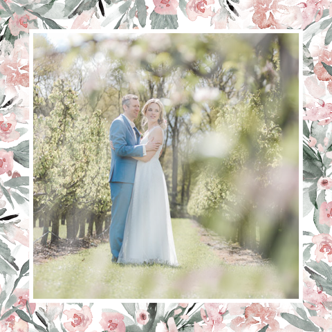 Carte de remerciement fleurie pour mariage avec photo