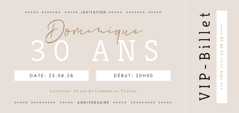 Invitation d'anniversaire sous forme de billet d'entrée