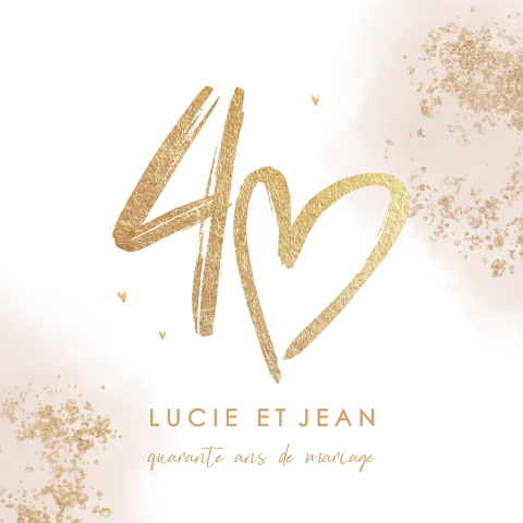 Invitation noces d'emeraude avec cœurs jaune-or et aquarelle rose