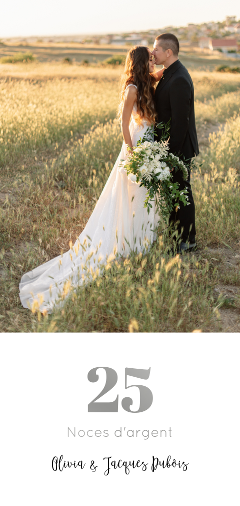 Invitation pour noces d'argent avec photo et dorure argentée