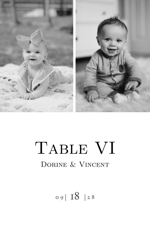 Marque-table classique en noir et blanc avec photos